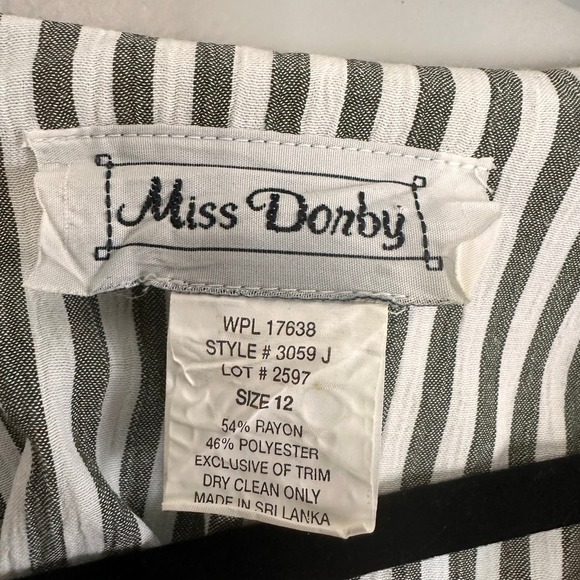 Miss Dorby Vintage Green White Striped Button Front Layered Dress Sz 12 - Picture 10 of 11